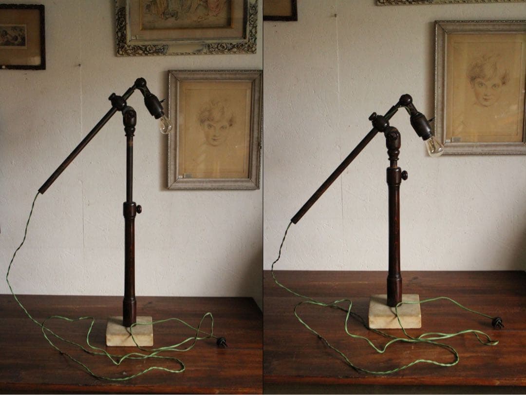 貴重！アンティークアーム木製のスタンドランプ　戦前スタンドライト　卓上ライト