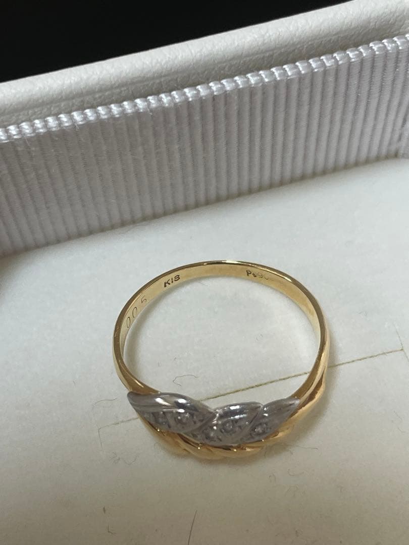 K18金 PT900コンビ　リーフデザインリング