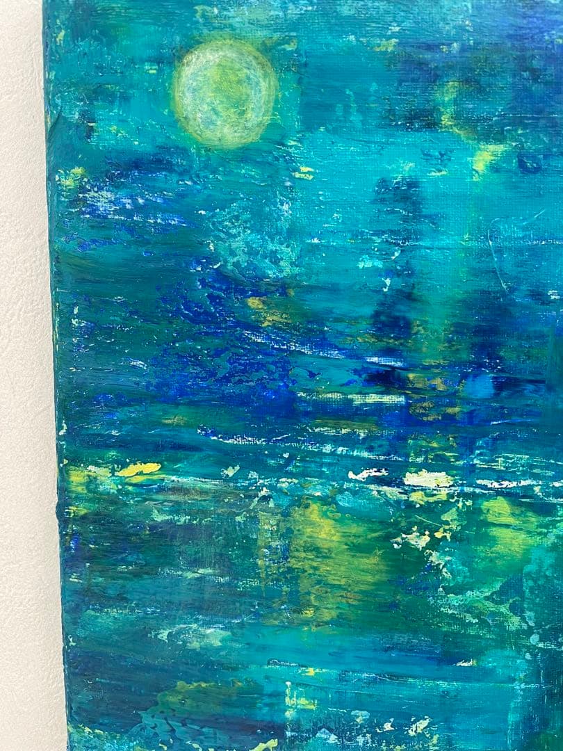 265 抽象画 アクリル画 原画 キャンバスボード F6 満月と哀愁の漁船