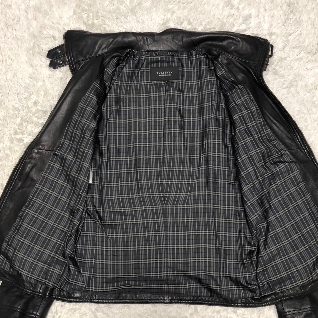 美品 バーバリーブラックレーベル ライダースジャケット ラムレザー 本革 黒