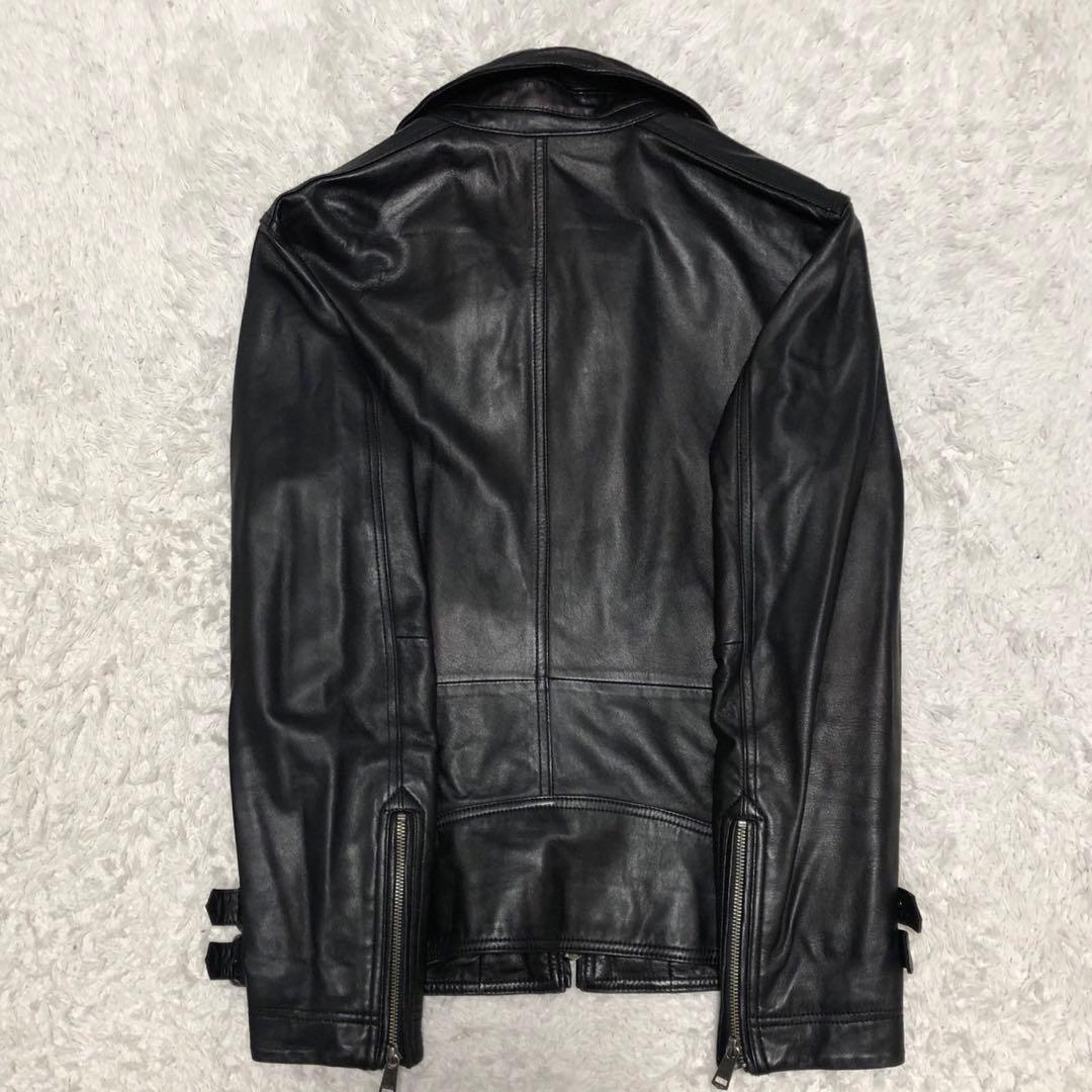 美品 バーバリーブラックレーベル ライダースジャケット ラムレザー 本革 黒