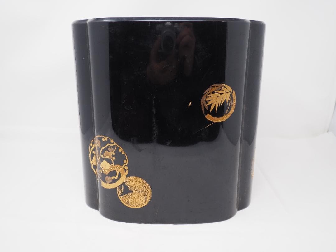 輪島塗　小型火鉢　漆塗り　金蒔絵　手あぶり火鉢