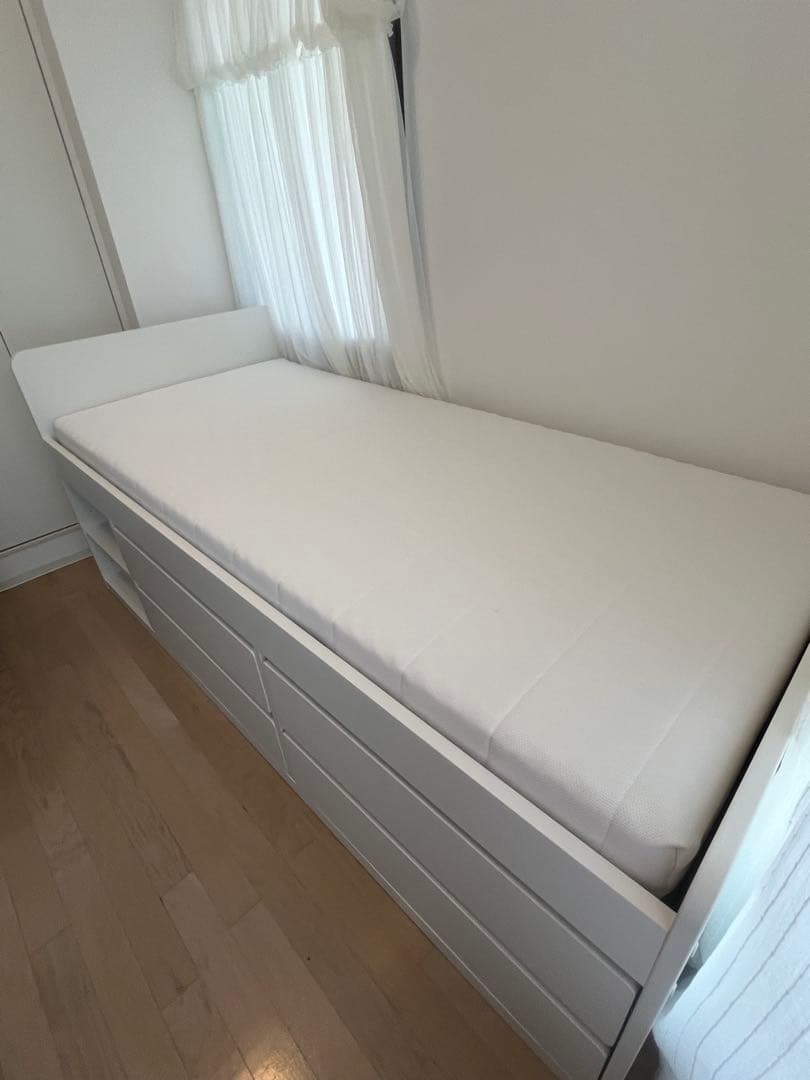 【美品】IKEA 人気のSLÄKT（スレクト）シングルベッド 収納付き ホワイト