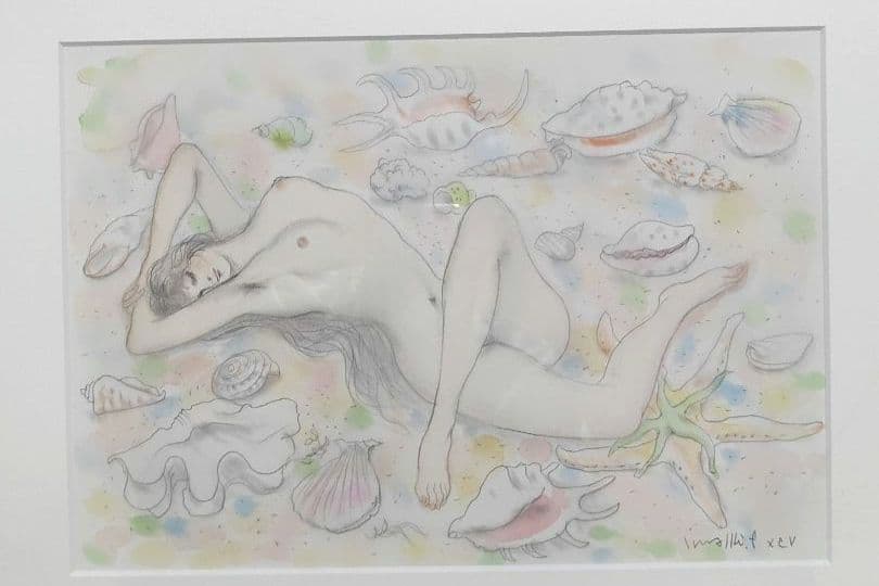 貝殻　水彩　5号大　作家 古沢岩美　パステル　裸婦　56×44