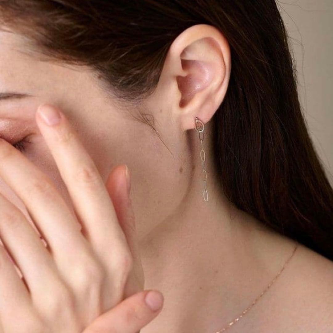 ete エテ ドロップ チェーン ピアス SV925 K18 ニッケルフリー