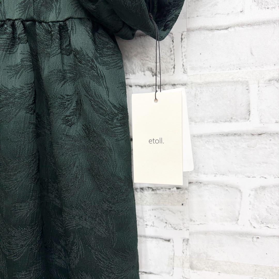 etoll. エトル　ジャガード　パフ　スリーブ　ドレス グリーン