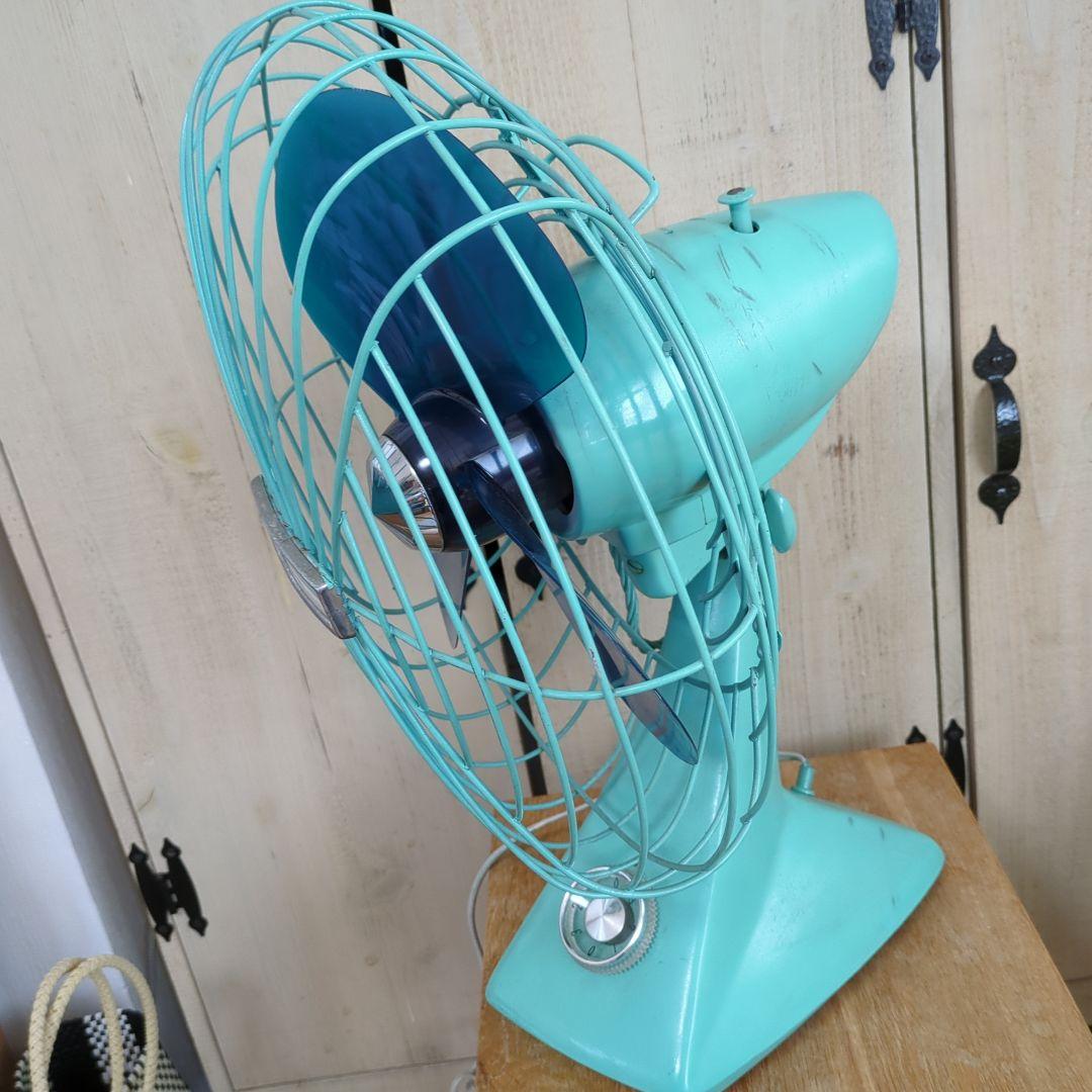 昭和レトロ 卓上扇風機 水色 3枚羽根　ビンテージ　本体リペイント　稼働　東芝