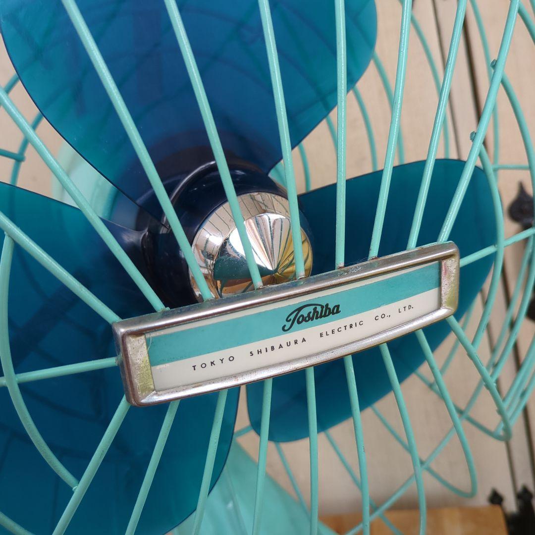 昭和レトロ 卓上扇風機 水色 3枚羽根　ビンテージ　本体リペイント　稼働　東芝