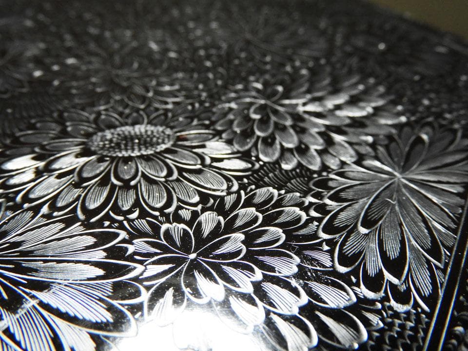 ●旧家名品 三つ重ね 亀甲形 菓子重箱 華やかな菊尽くし 美品 明治 大正 箱付