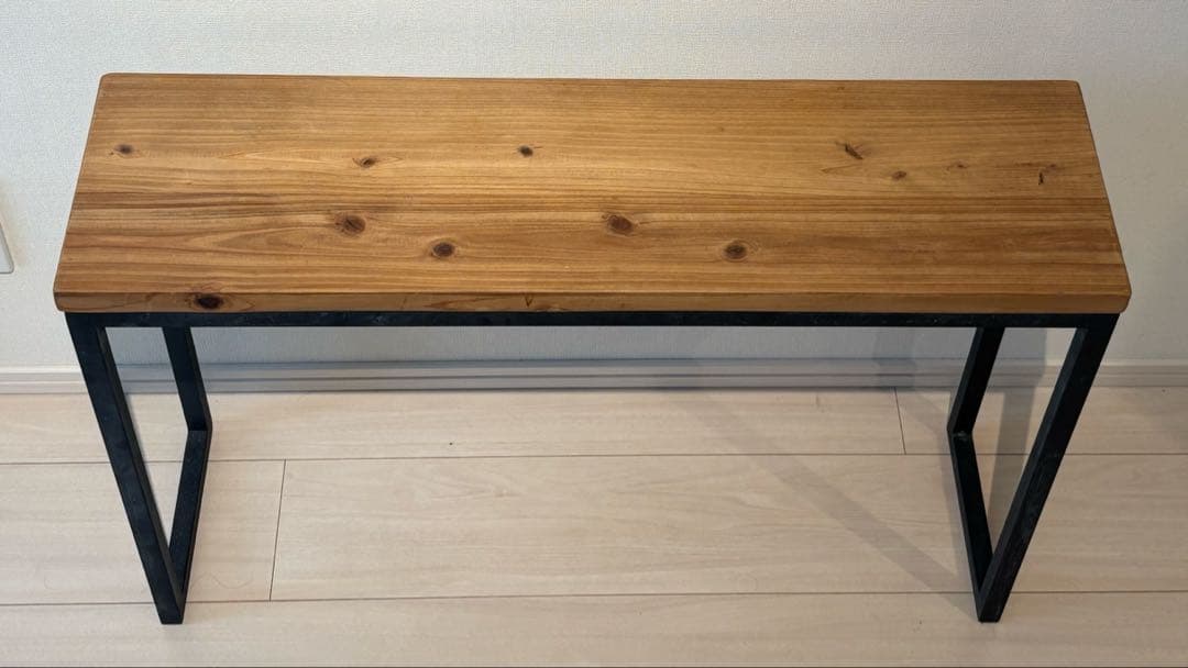 ベンチ 木製xアイアン 幅75cmx奥行21cmx高さ48cm