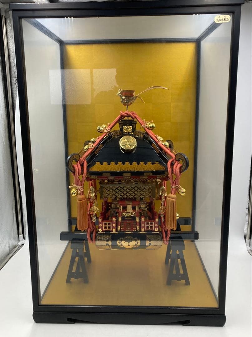 レア ケース付 お神輿 御神輿 三つ巴 縁起物 祭り 神社 鈴 オブジェ 置物