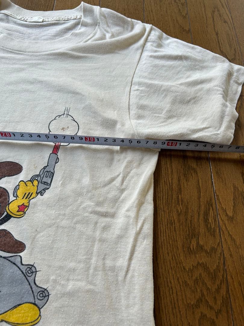 70sミッキー ウエスタン　Tシャツ　ベージュ　Mサイズ相当