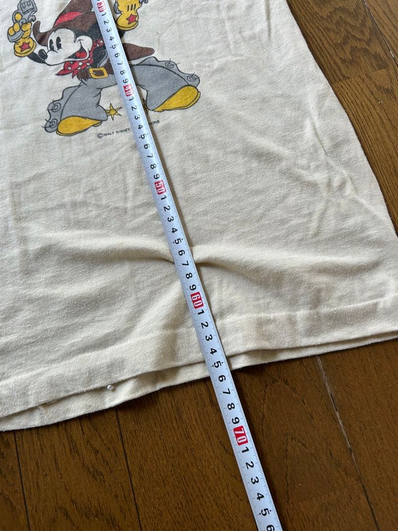 70sミッキー ウエスタン　Tシャツ　ベージュ　Mサイズ相当