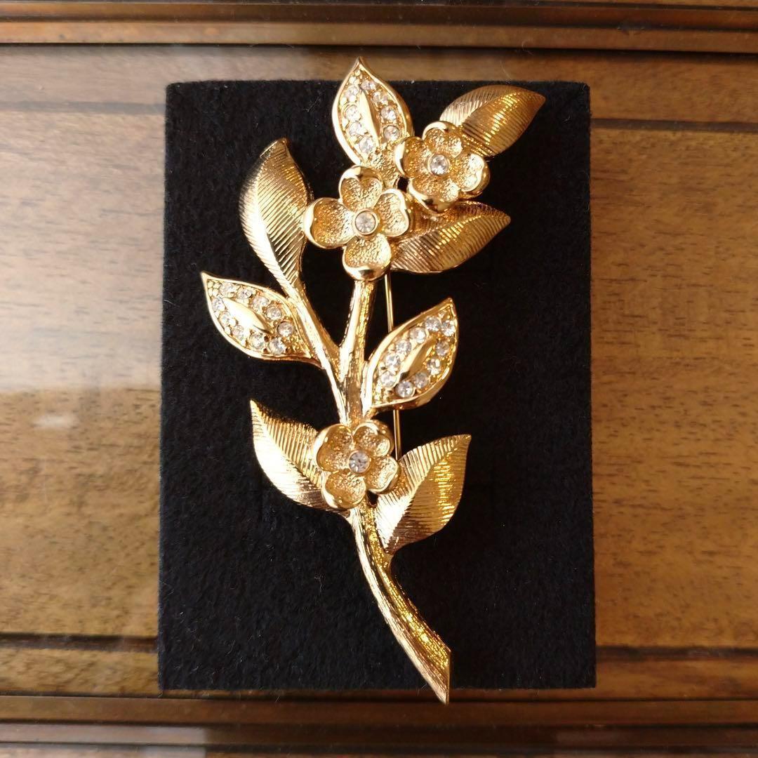 箱付き希少美品　Dior ヴィンテージ　フラワーブローチ　ゴールドラインストーン