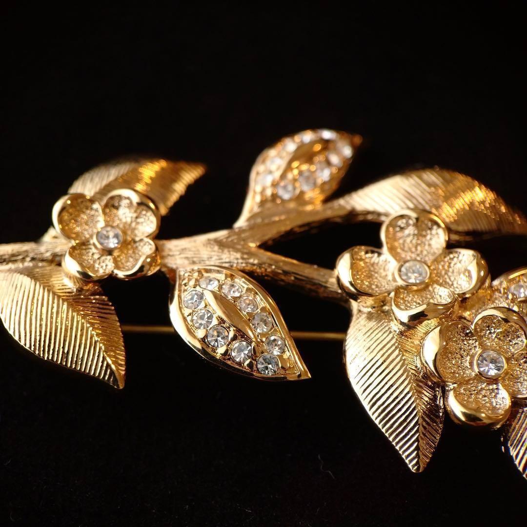 箱付き希少美品　Dior ヴィンテージ　フラワーブローチ　ゴールドラインストーン