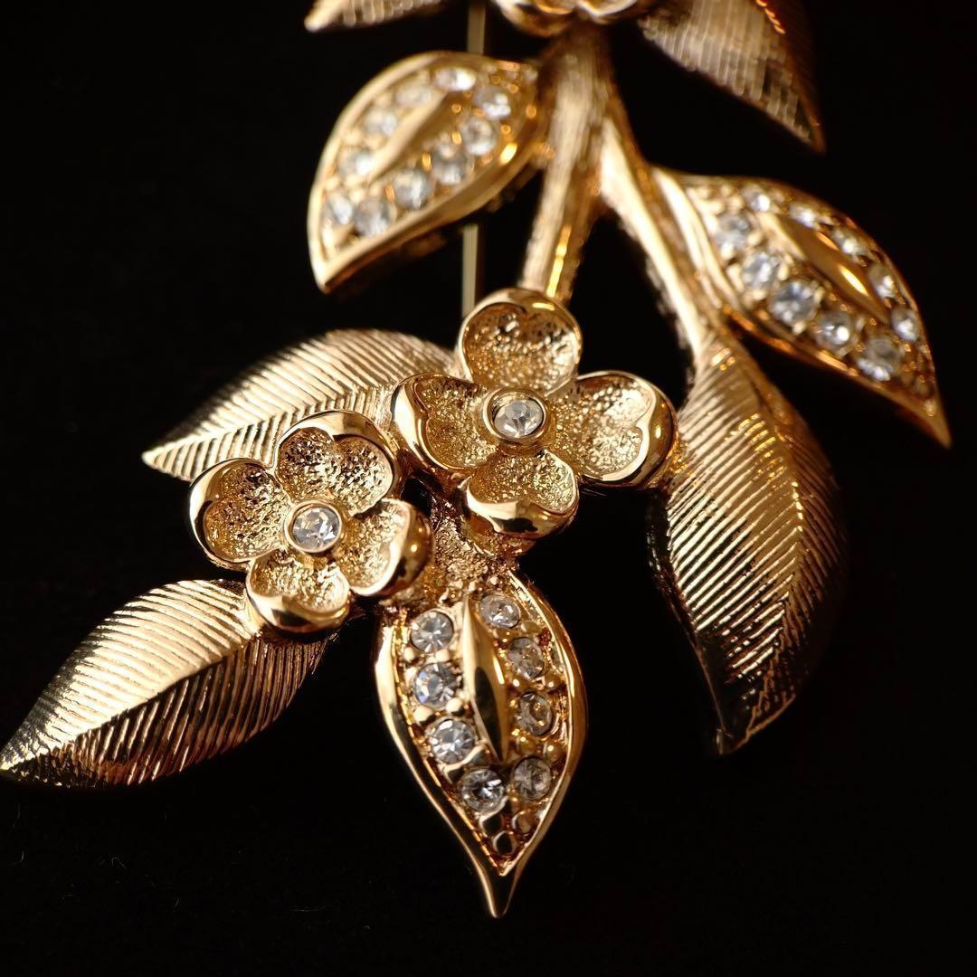 箱付き希少美品　Dior ヴィンテージ　フラワーブローチ　ゴールドラインストーン