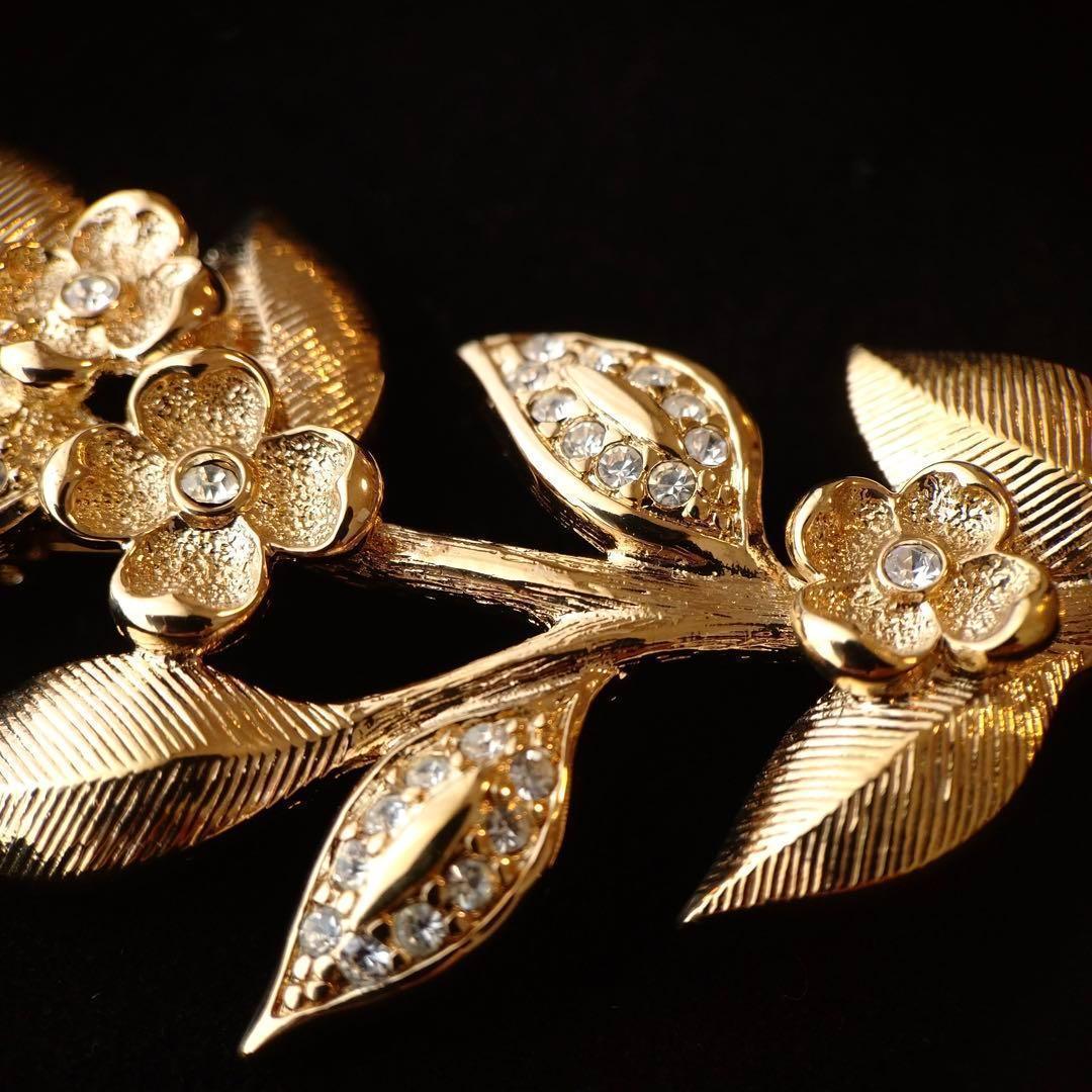 箱付き希少美品　Dior ヴィンテージ　フラワーブローチ　ゴールドラインストーン