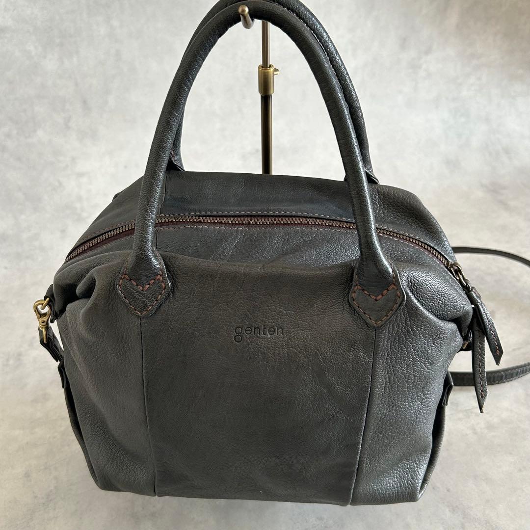 美品ゲンテン ショルダーバッグ 2way 山羊革 ゴートスキン ヌメボストン