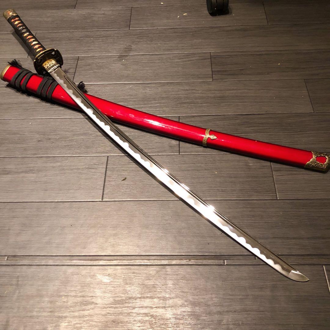 高級模造刀　居合刀　樋入刀身　合金刀身　朱拵え