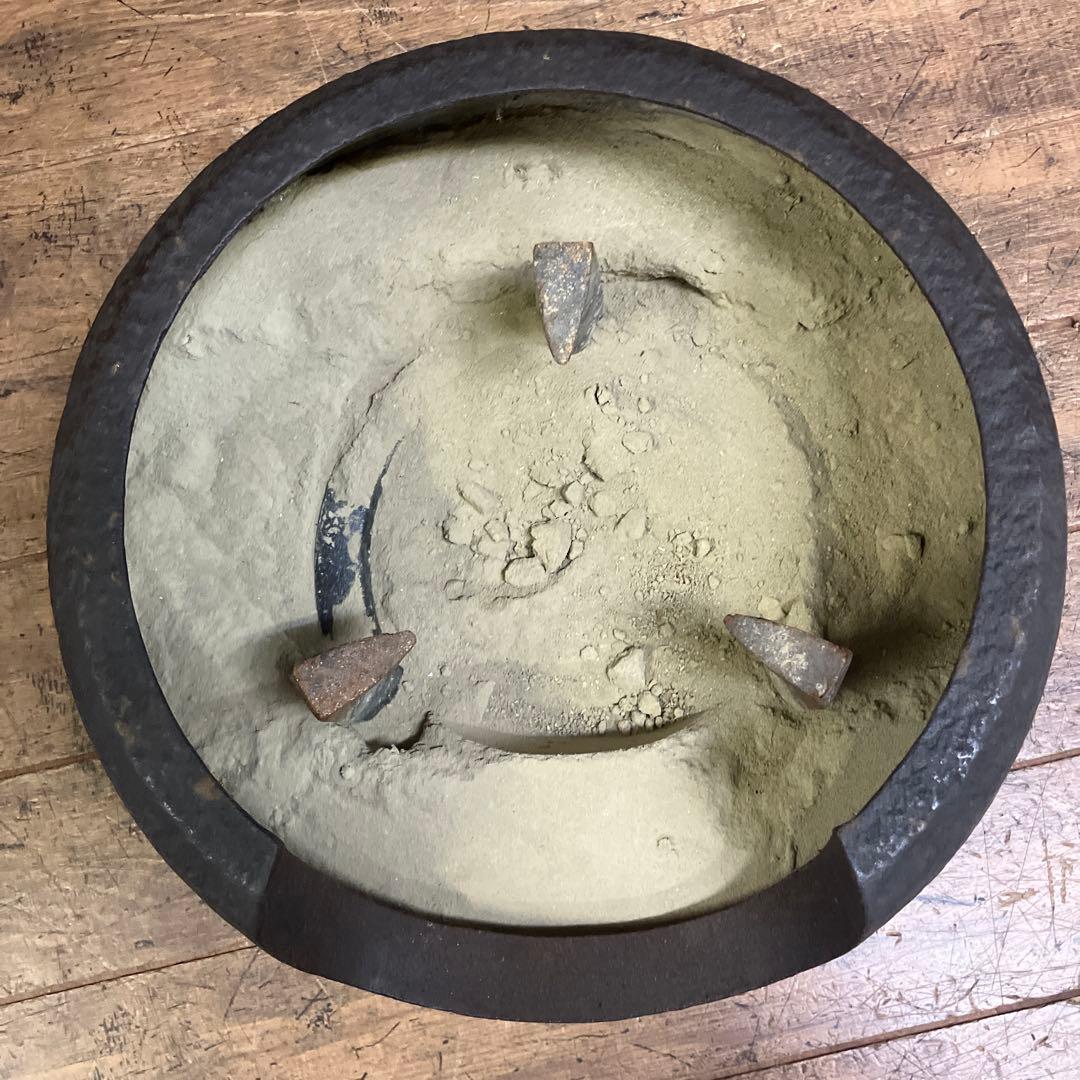 D-壁 昭和レトロ 茶道具 鉄製 風炉釜 丸型 共箱付き 釜環付き 骨董 古美術