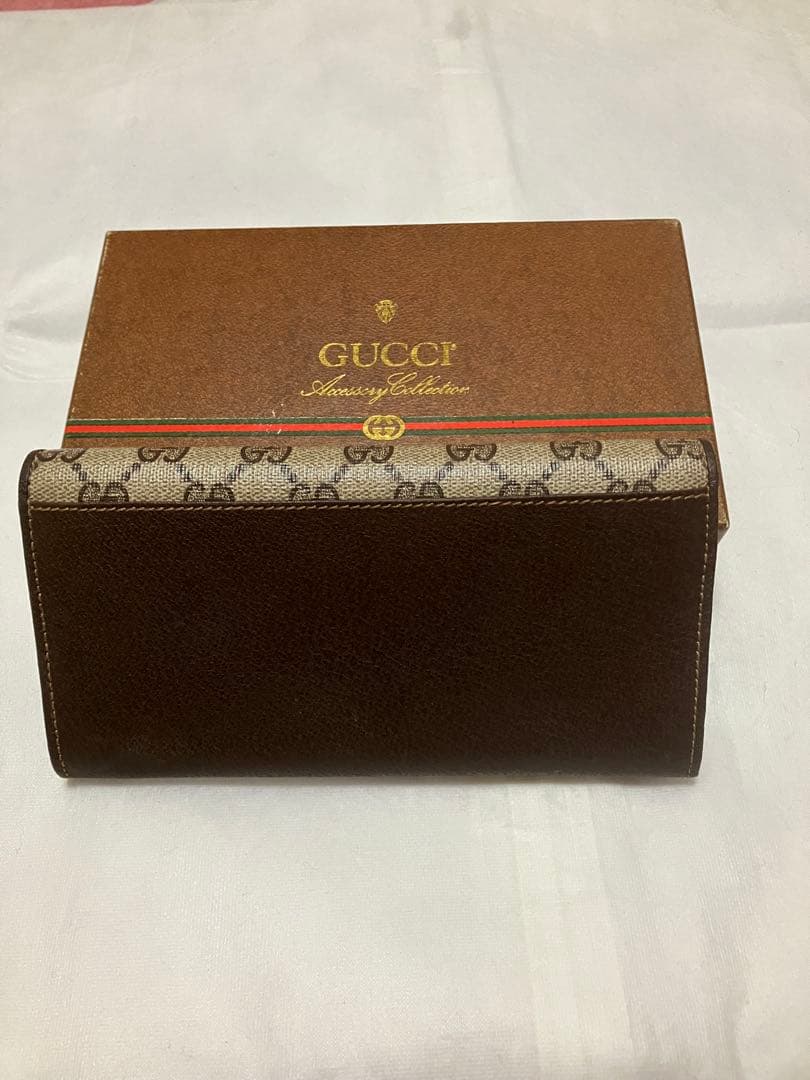 オールドGUCCI 二つ折り財布 ブラウン/ベージュ 箱付き