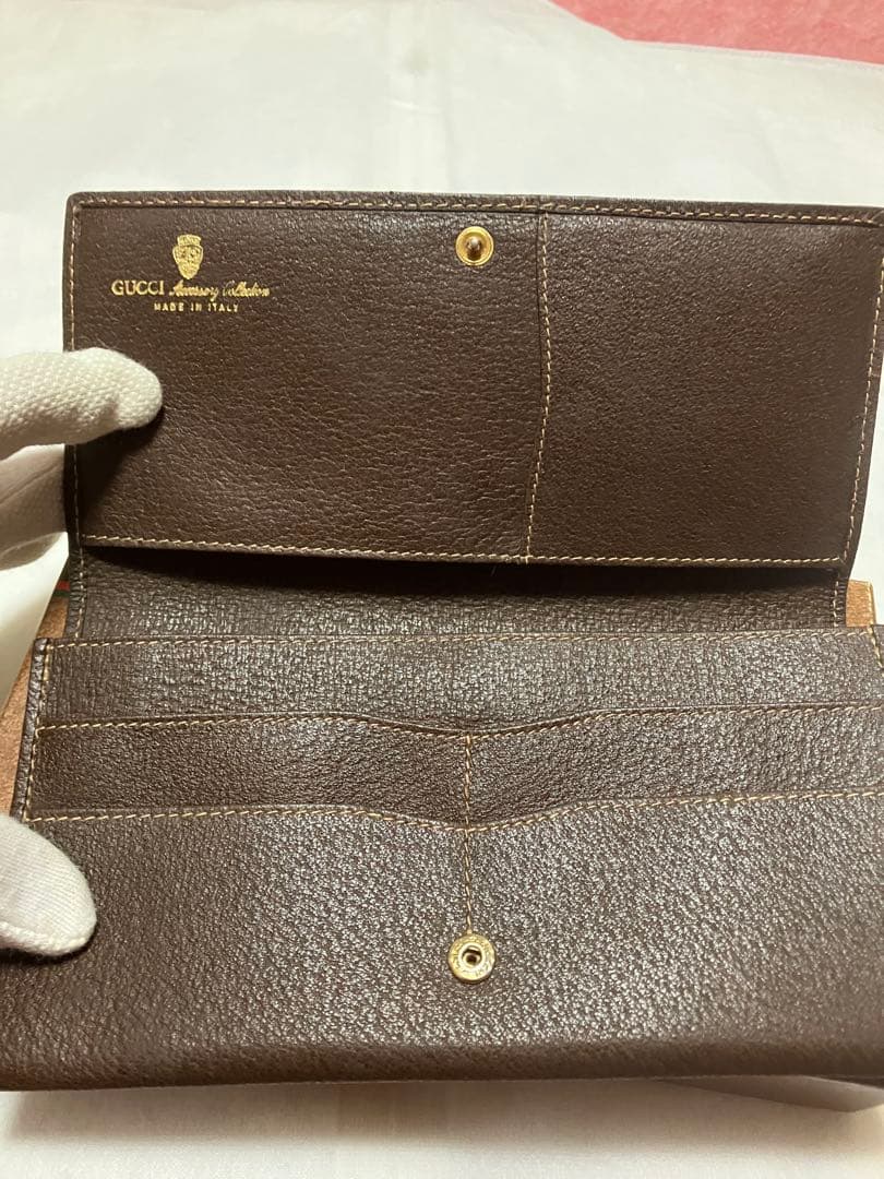 オールドGUCCI 二つ折り財布 ブラウン/ベージュ 箱付き