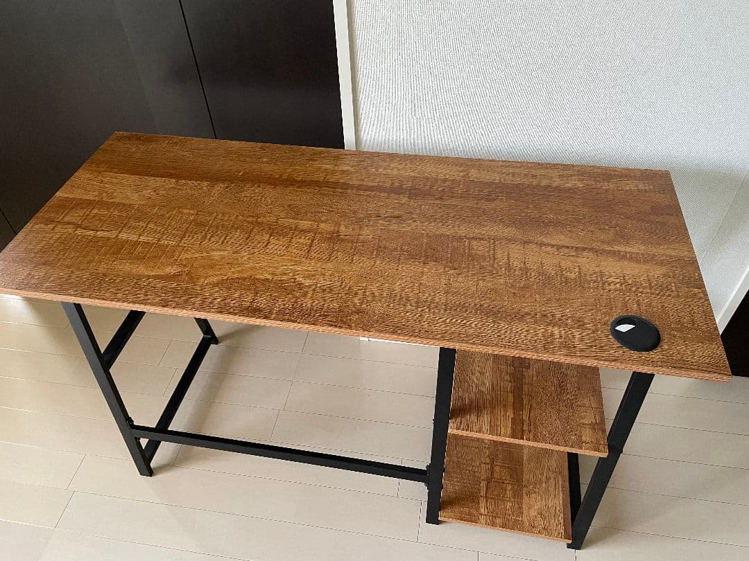 120×50cm パソコンデスク ラック付デスク ブラックオーク アイアン