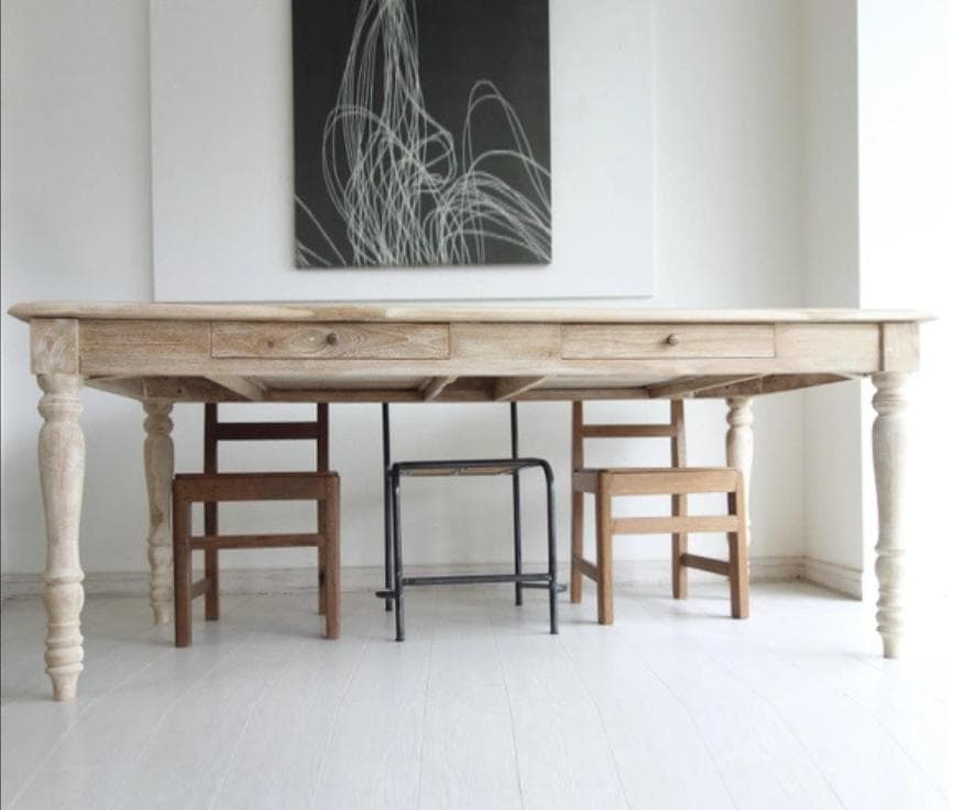 チーク ダイニングテーブル 180cm ナチュラルホワイト 無垢材