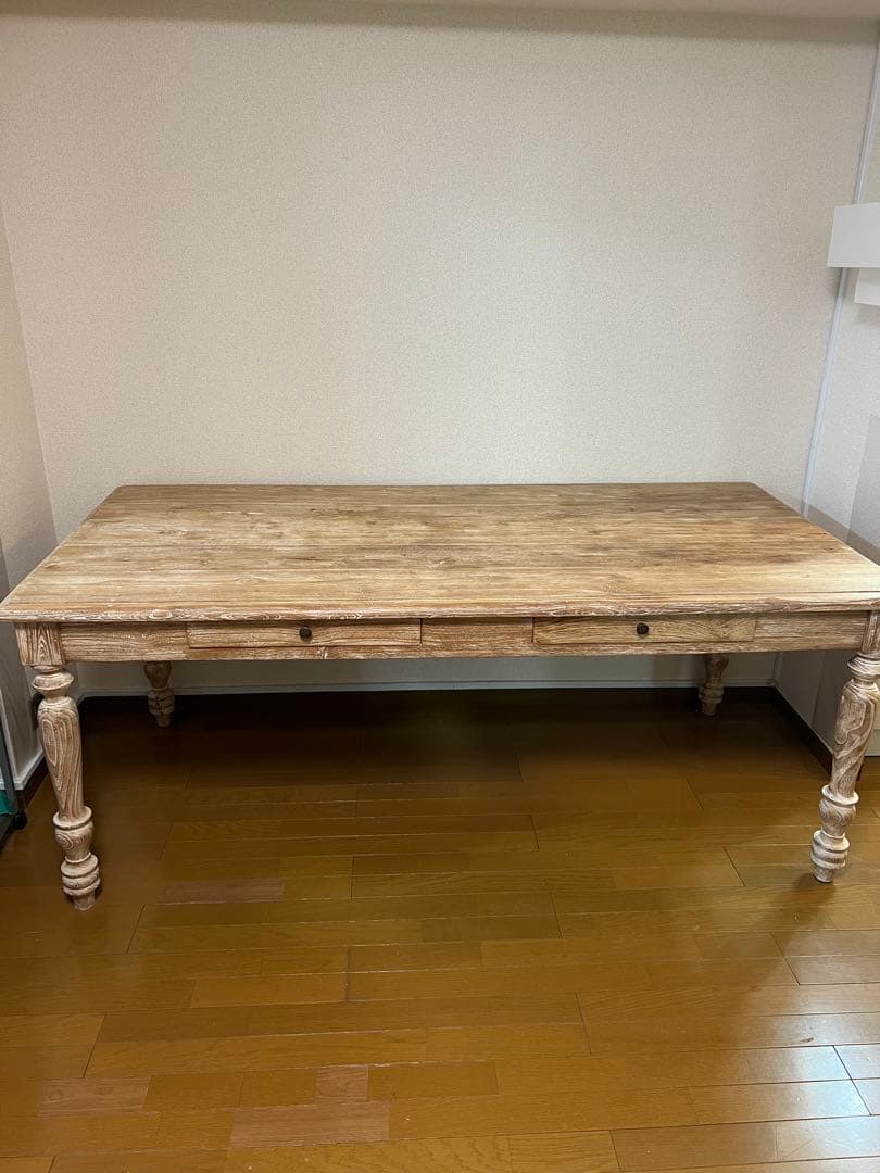 チーク ダイニングテーブル 180cm ナチュラルホワイト 無垢材