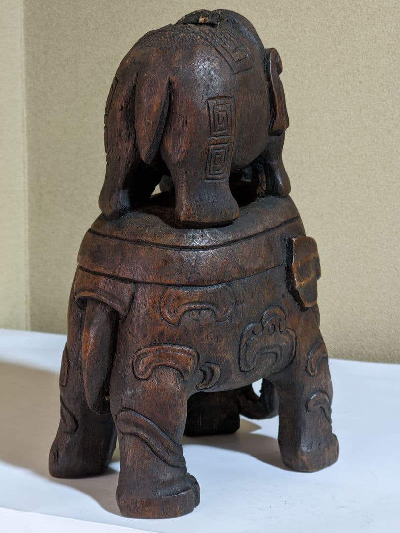 ♦中国古美術品 清時代 竹根 透かし彫り 親子象 置物飾り レア物 骨董品