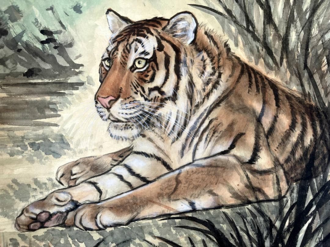 掛軸■猛虎 光正 絹本 肉筆 日本画 古美術 時代物 骨董品■⑯