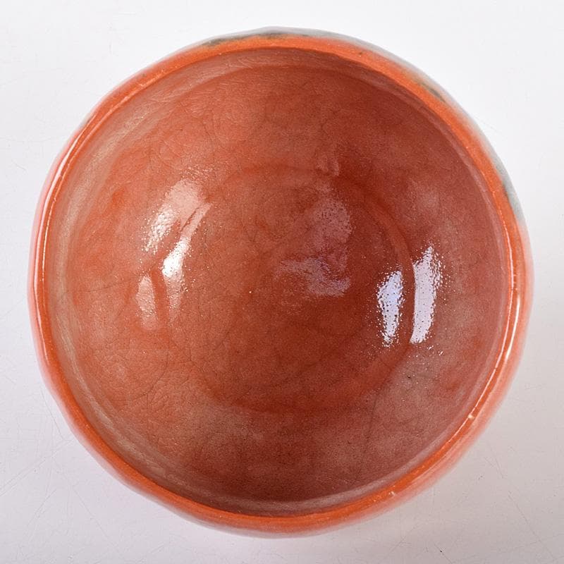 十四代　楽吉左衛門　覚入作　赤楽茶碗　銘「露霜」　即中斎極め箱　M　R8068