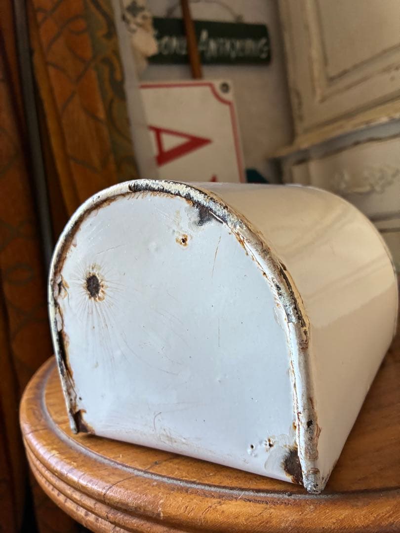 フランス　アンティーク　ホーロー　壁掛け　ブラシホルダー　ホワイト　小物収納レア