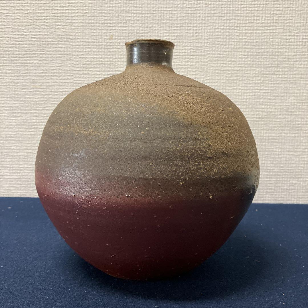 No.654やきもの　人間国宝藤原雄　備前壷　共箱　美品