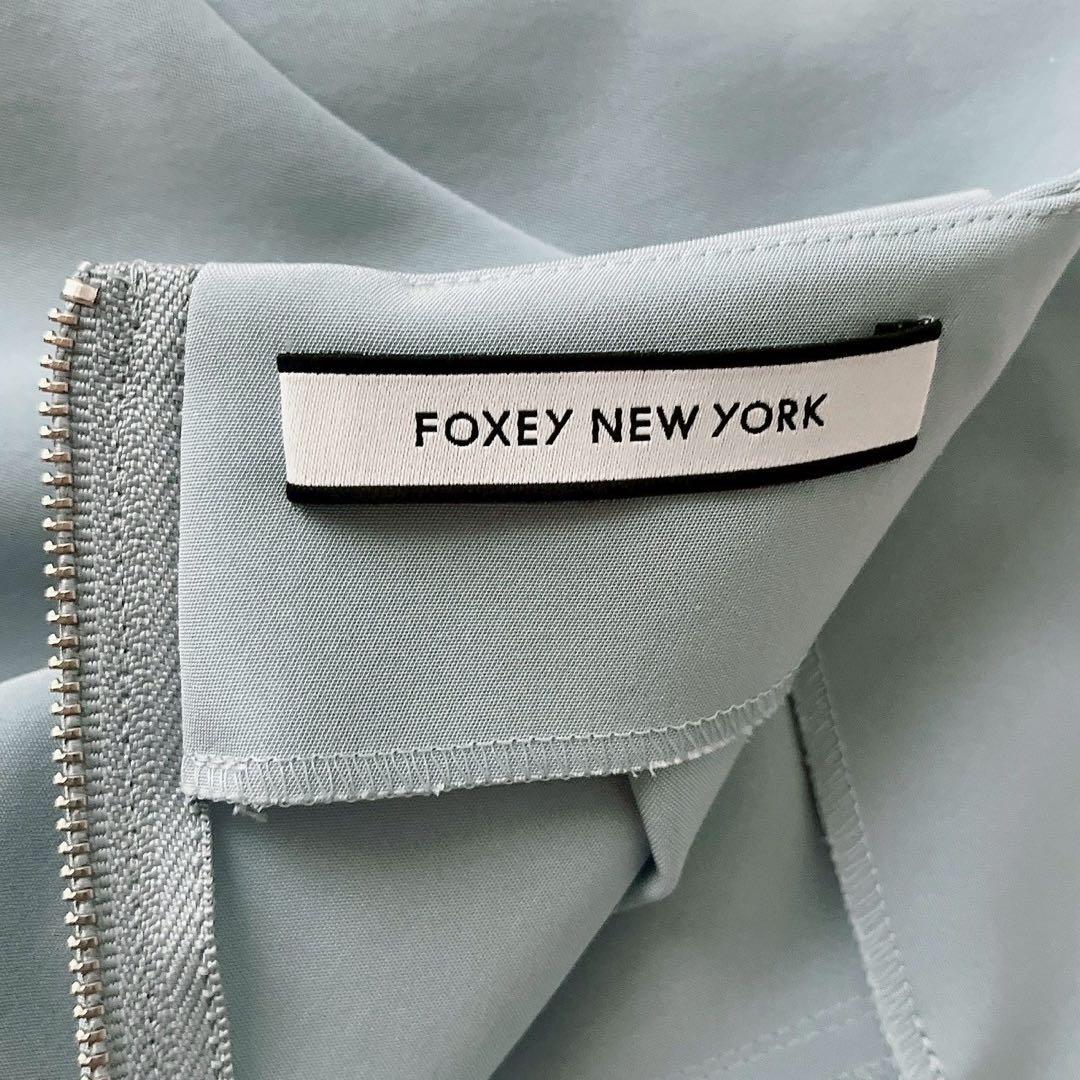 【美品】フォクシー フレアスカート イリプスフレアー ライトブルーAライン膝丈