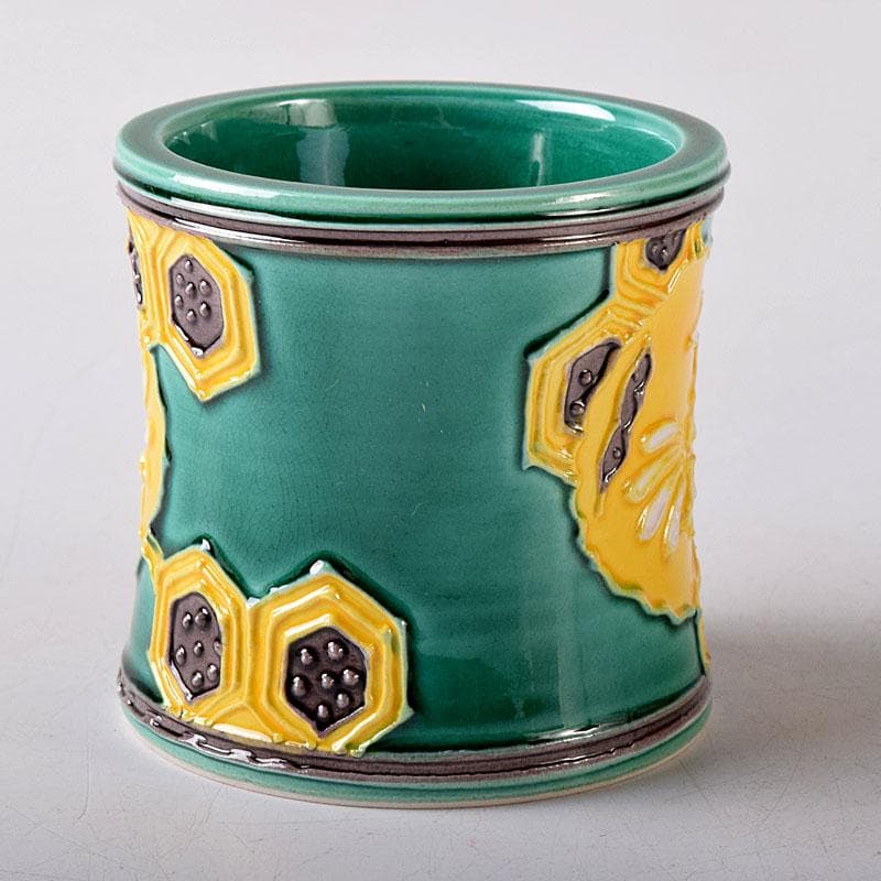 茶道具　谷口登志雄　菁嵐作　青交趾　鶴亀　蓋置　共布共箱　V　7866