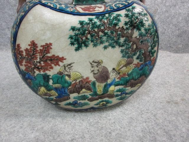 九谷焼 遍壷 [B24198] 青手 唐人風景図 アンティーク 古玩 古美術
