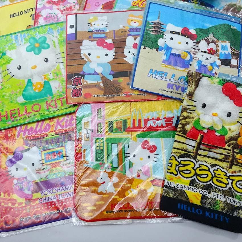 【q-124s/k】 ハローキティ　ハンカチ　41枚　ご当地　未使用品