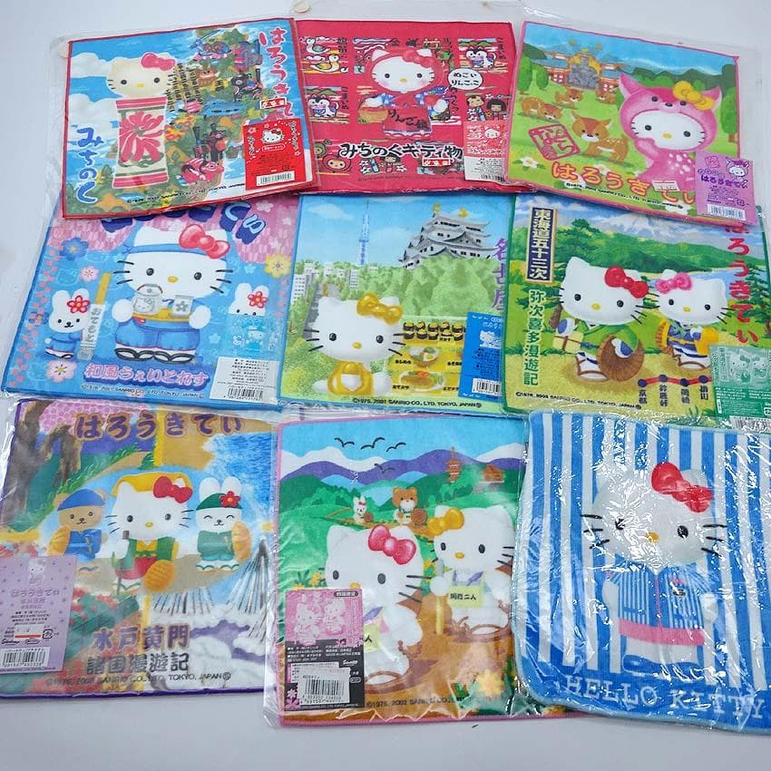 【q-124s/k】 ハローキティ　ハンカチ　41枚　ご当地　未使用品
