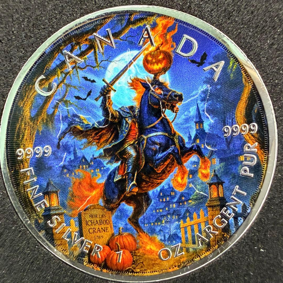 メイプルリーフ 銀貨 カラー ハロウィンナイト 黒台座付き 1オンス 1oz