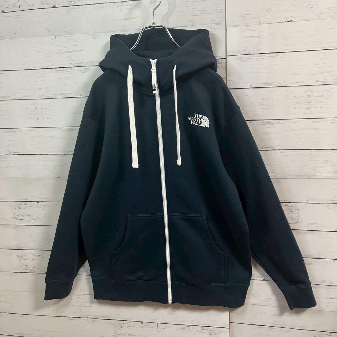 1【希少XL】ノースフェイス☆フード刺繍ビッグロゴ リアビュー☆7414
