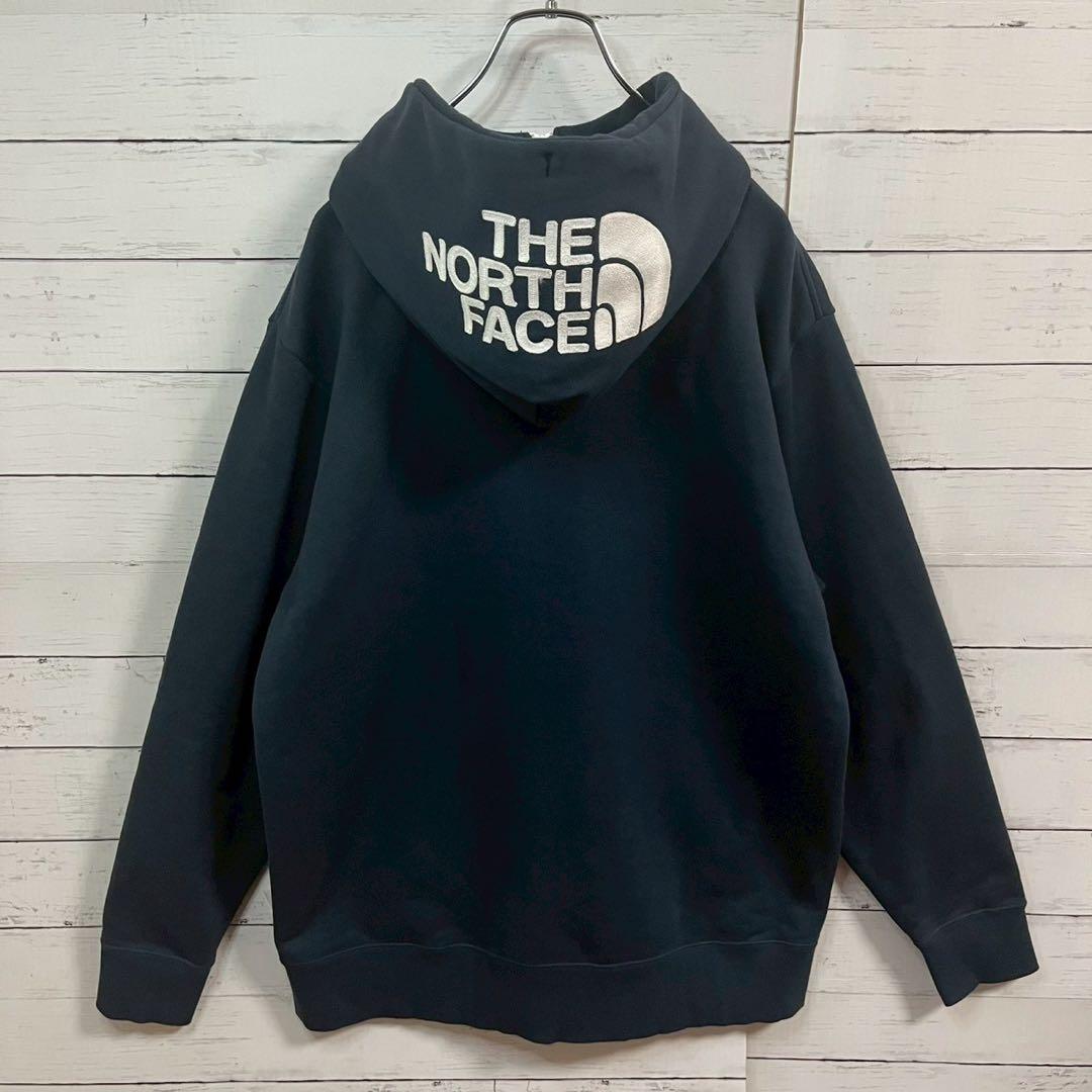 1【希少XL】ノースフェイス☆フード刺繍ビッグロゴ リアビュー☆7414