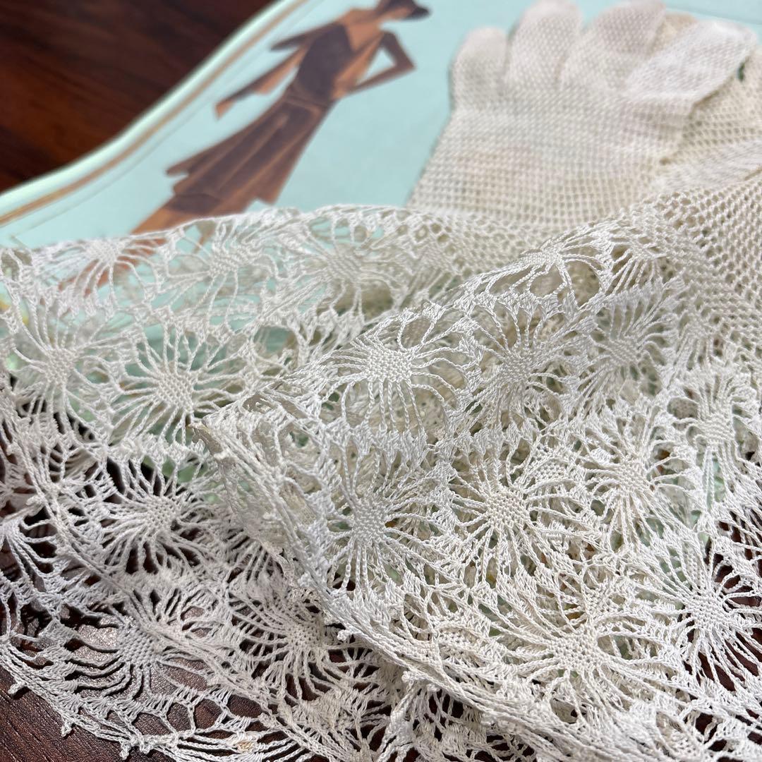 フランスアンティーク　レース　手編み　手袋