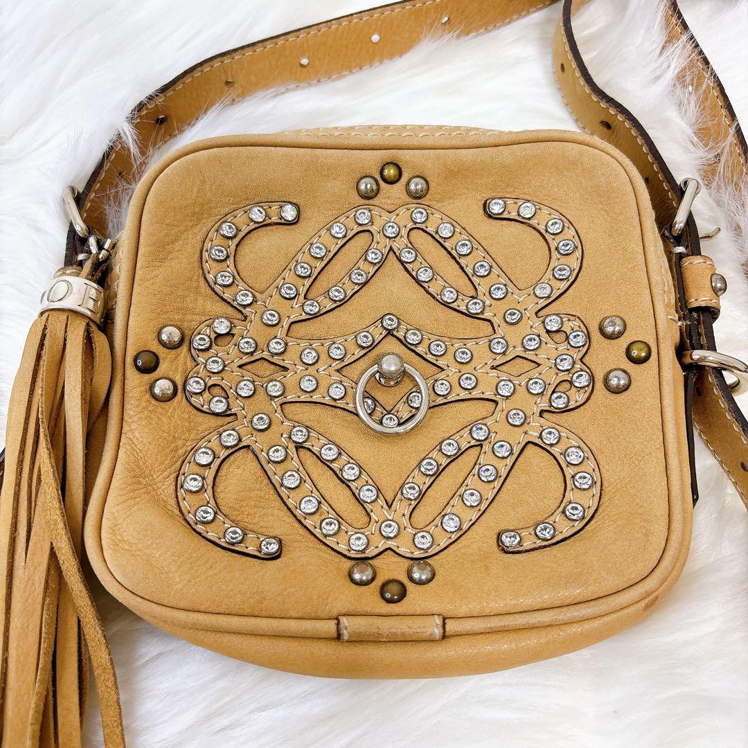 ロエベ　ショルダーバッグ　アナグラム　ラインストーン　ビジュー　フリンジ　ミニ