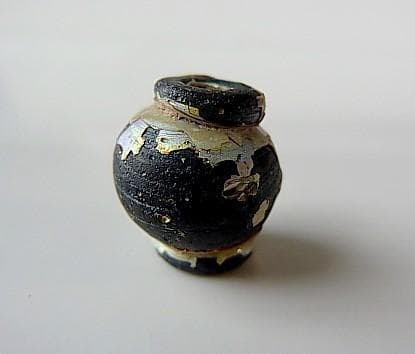 ★P0701★古代ローマ　上質美形　銀化　ガラスビーズ　襟付　金パティナ