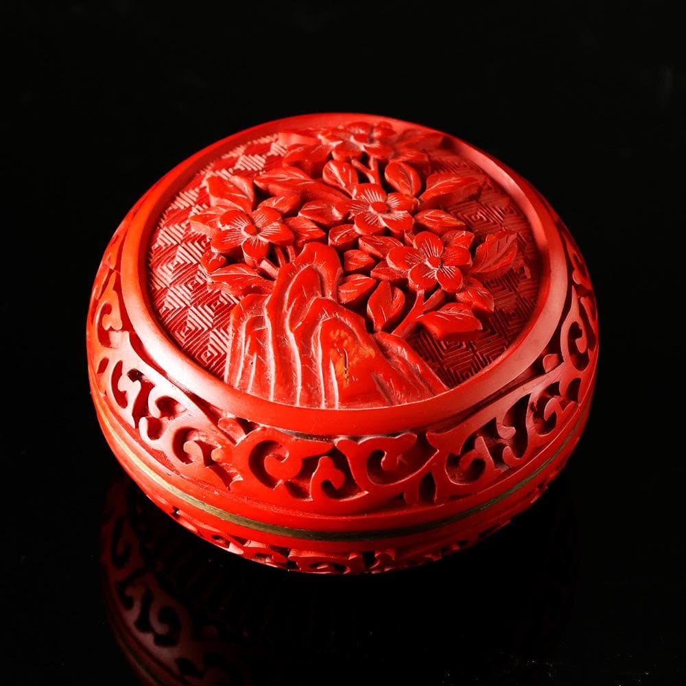 未使用 美品 堆朱 香合 花草彫 茶道具 煎茶道具 骨董 中国美術 古玩 唐物