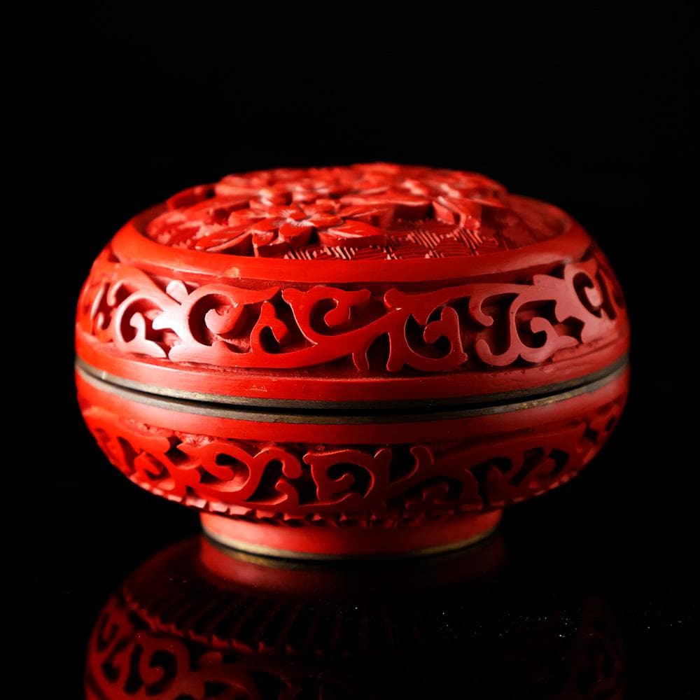 未使用 美品 堆朱 香合 花草彫 茶道具 煎茶道具 骨董 中国美術 古玩 唐物