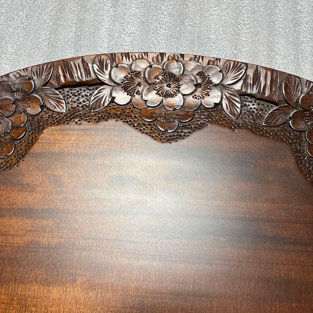 軽井沢彫　手付き盆　桜彫刻