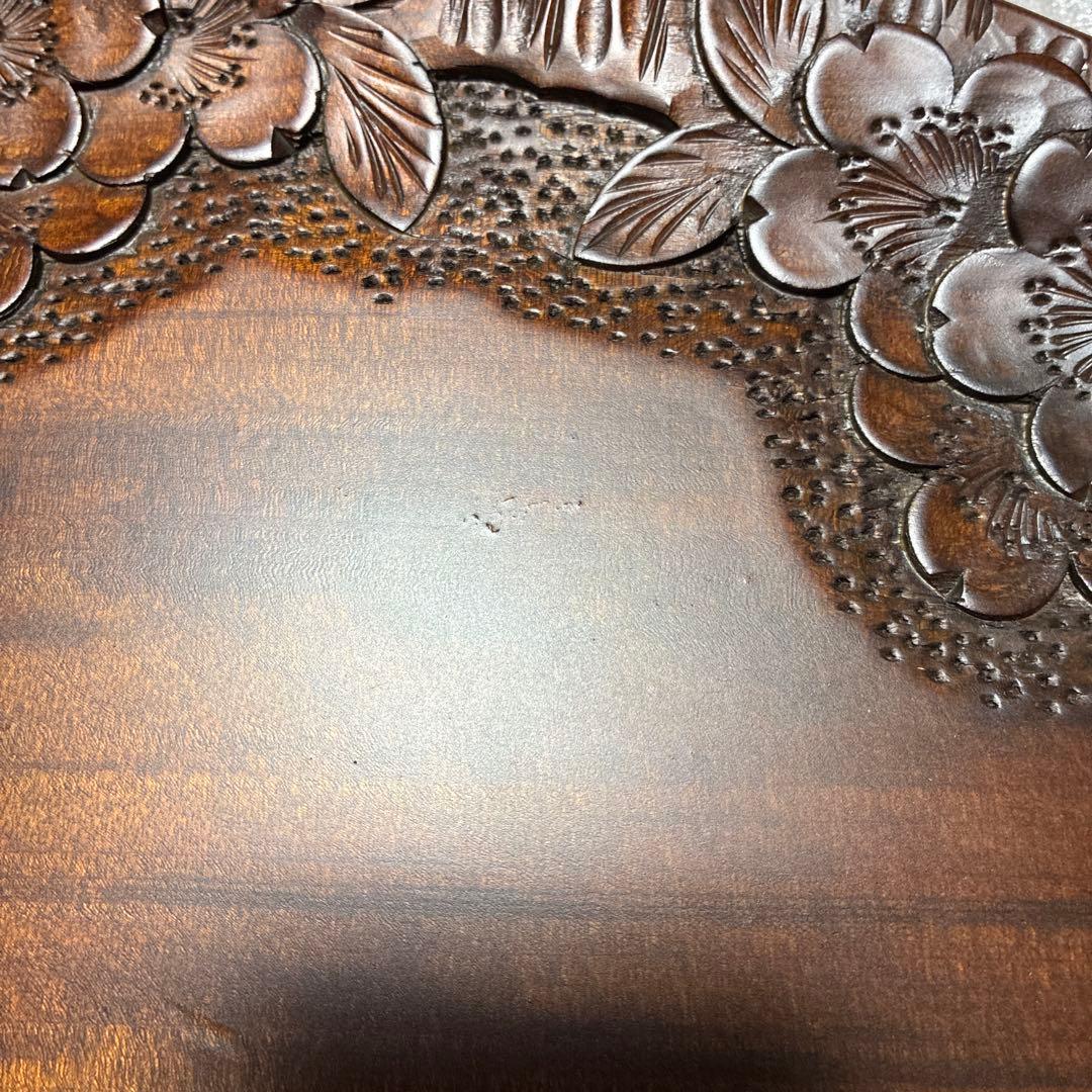 軽井沢彫　手付き盆　桜彫刻