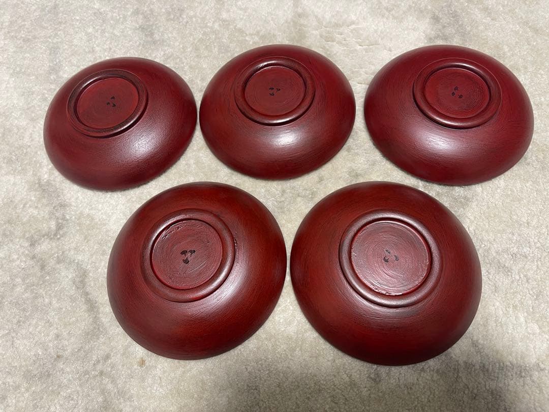 【レア】山岸厚夫　赤色漆器 茶托5枚セット